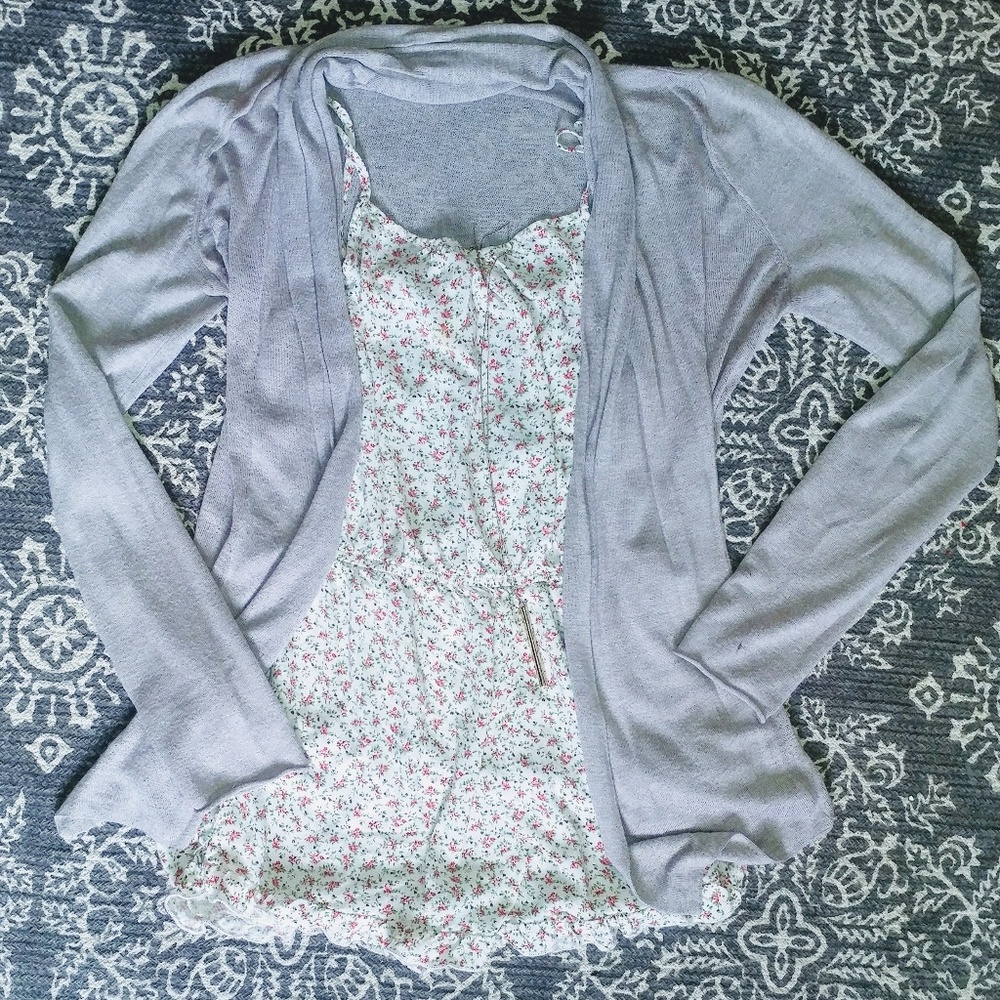 Romper with small pink floral print.